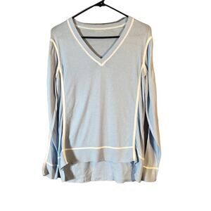 Michael Kors Baby Blue V-Neck Cotton Blend Long Sleeve Knit Sweater Women Sz M
